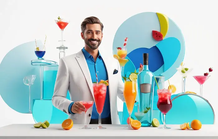 A Man Enjoying Colorful Cocktails Artistic 3d Design Illustration